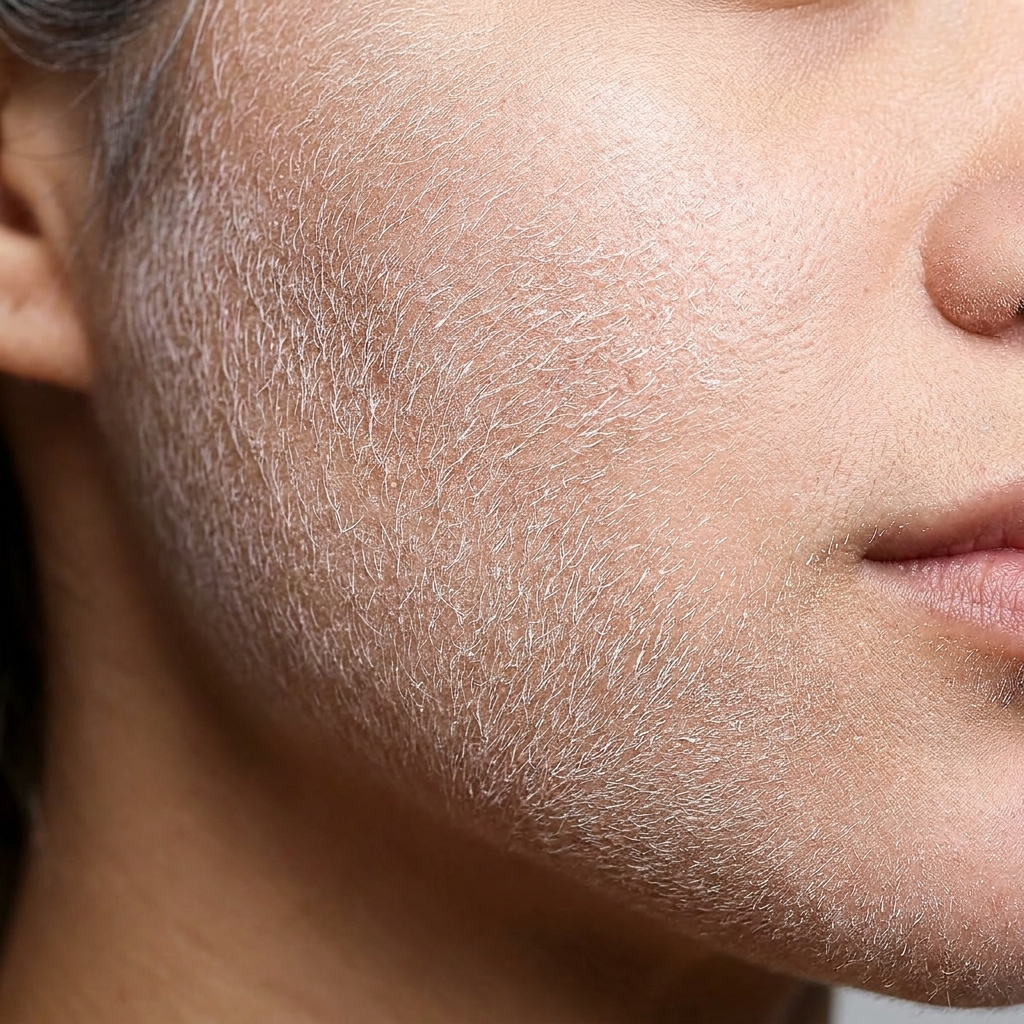Primer plano del vello facial revelado por el spray